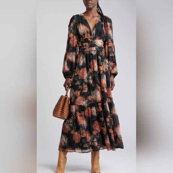 Chelsea28 Dresses & Skirts - Chelsea28 Floral Split Long Sleeve Tiered Maxi Dress Size XXS